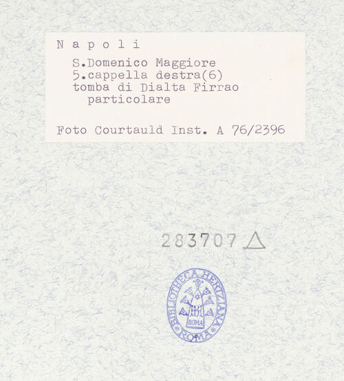 Rückseite von Courtauld Institute of Art [https://www.deutsche-digitale-bibliothek.de/content/lizenzen/rv-ez/] Grabmal der Dialta Firrao (Dialta de filiis Raonis, gest. 1338) - Detail: hl. Antonius von Padua, bh283707_recto. Foto.