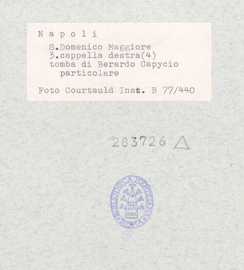 Rückseite von Courtauld Institute of Art [https://www.deutsche-digitale-bibliothek.de/content/lizenzen/rv-ez/] Grabmal des Berardo Capece (gest. 1614) - Detail, bh283726_recto. Foto.