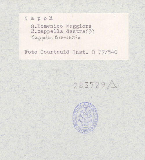 Rückseite von Courtauld Institute of Art [https://www.deutsche-digitale-bibliothek.de/content/lizenzen/rv-ez/] San Domenico MaggioreCappella Brancaccio - Seitenansicht von links, bh283729_recto. Foto.