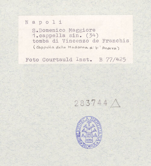 Rückseite von Courtauld Institute of Art [https://www.deutsche-digitale-bibliothek.de/content/lizenzen/rv-ez/] Grabmal des Vincenzo de Franchis (gest. 1601) - Gesamtansicht, bh283744_recto. Foto.