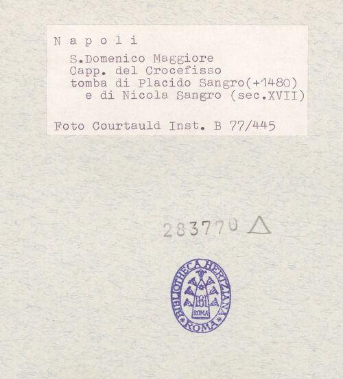 Rückseite von Courtauld Institute of Art [https://www.deutsche-digitale-bibliothek.de/content/lizenzen/rv-ez/] Doppelgrabmal des Placido de Sangro und des Nicola de Sangro - Gesamtansicht, bh283770_recto. Foto.