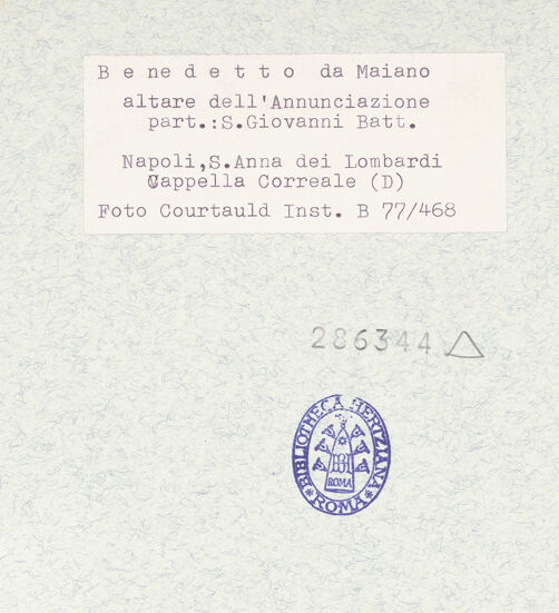 Rückseite von Courtauld Institute of Art [https://www.deutsche-digitale-bibliothek.de/content/lizenzen/rv-ez/] Altar der VerkündigungJohannes der Täufer - Gesamtansicht, bh286344_recto. Foto.