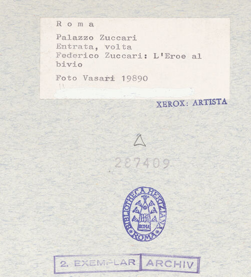 Rückseite von Vasari [https://www.deutsche-digitale-bibliothek.de/content/lizenzen/rv-ez/] Die Taten des Herkules und Laubengang mit TierenHerkules am Scheideweg - , bh287409_recto. Foto: Vasari, Giorgio.