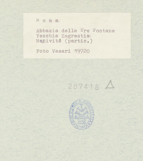 Rückseite von Vasari [https://www.deutsche-digitale-bibliothek.de/content/lizenzen/rv-ez/] Fresken der Geburt Christi und einer MarienkrönungGeburt Christi - Joseph, bh287418_recto. Foto.