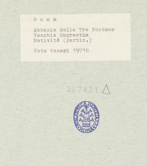 Rückseite von Vasari [https://www.deutsche-digitale-bibliothek.de/content/lizenzen/rv-ez/] Fresken der Geburt Christi und einer MarienkrönungGeburt Christi - Engel, bh287421_recto. Foto.