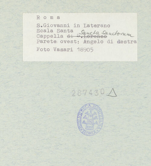 Rückseite von Vasari [https://www.deutsche-digitale-bibliothek.de/content/lizenzen/rv-ez/] FreskenzyklusEngelspaare - Westseite, Engel rechts, bh287430_recto. Foto.