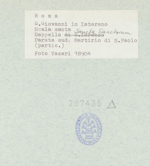 Rückseite von Vasari [https://www.deutsche-digitale-bibliothek.de/content/lizenzen/rv-ez/] FreskenzyklusMartyrium des heiligen Paulus - Detail: Soldat rechts außen, bh287435_recto. Foto.