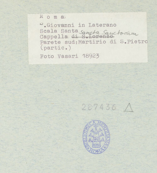 Rückseite von Vasari [https://www.deutsche-digitale-bibliothek.de/content/lizenzen/rv-ez/] FreskenzyklusMartyrium des heiligen Petrus - Detail: Frauen rechts des Kreuzes, bh287436_recto. Foto.