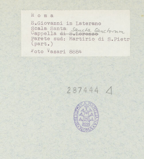 Rückseite von Vasari [https://www.deutsche-digitale-bibliothek.de/content/lizenzen/rv-ez/] FreskenzyklusMartyrium des heiligen Petrus - Detail: Gesichter der Frauengruppe rechts des Kreuzes, bh287444_recto. Foto.