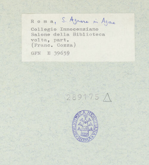 Rückseite von ICCD [https://www.deutsche-digitale-bibliothek.de/content/lizenzen/rv-ez/] Apotheose der Theologie - Teilansicht zur Schmalseite: verschiedene allegorische Figuren, bh289175_recto. Foto.