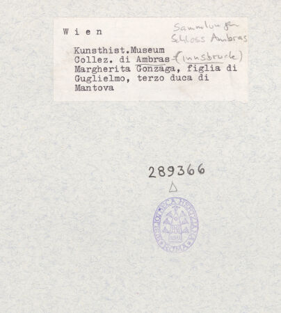 Rückseite von Kunsthistorisches Museum? [https://www.deutsche-digitale-bibliothek.de/content/lizenzen/rv-ez/] Bildnis der Margherita Gonzaga (1564-1618) - , bh289366_recto. Foto.