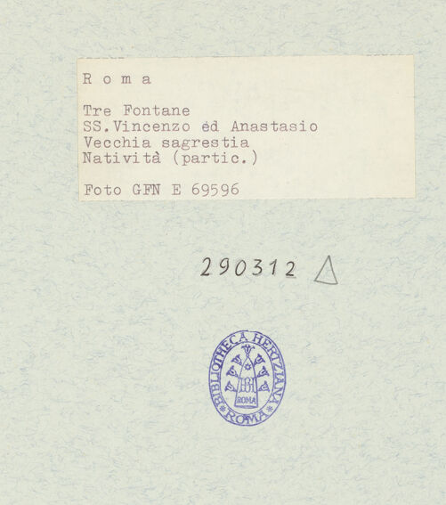 Rückseite von Istituto Nazionale per la Grafica [https://www.deutsche-digitale-bibliothek.de/content/lizenzen/rv-ez/] Fresken der Geburt Christi und einer MarienkrönungGeburt Christi - Kopf Mariens, bh290312_recto. Foto.