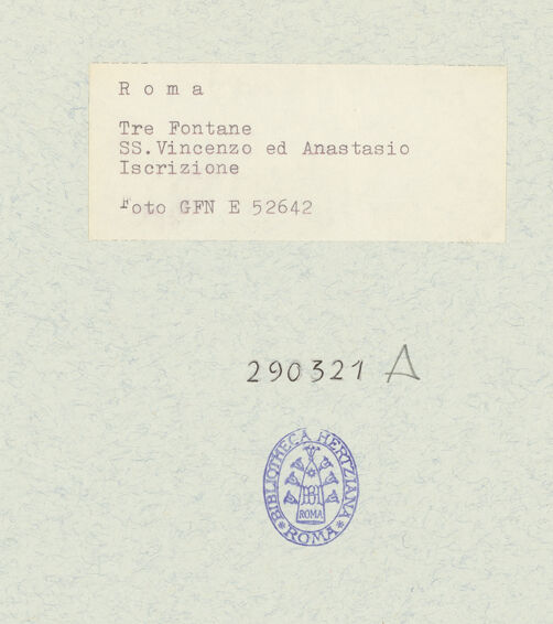 Rückseite von Istituto Nazionale per la Grafica [https://www.deutsche-digitale-bibliothek.de/content/lizenzen/rv-ez/] Inschrifttafel - , bh290321_recto. Foto.