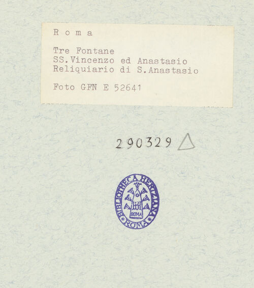 Rückseite von Istituto Nazionale per la Grafica [https://www.deutsche-digitale-bibliothek.de/content/lizenzen/rv-ez/] Reliquiar des heiligen Anastasius - Gesamtansicht, bh290329_recto. Foto.