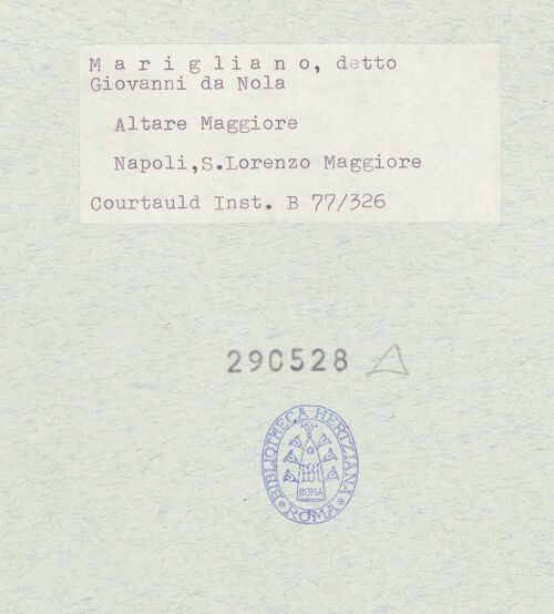 Rückseite von Courtauld Institute [https://www.deutsche-digitale-bibliothek.de/content/lizenzen/rv-ez/] HauptaltarHauptregister - Der heilige Laurentius, bh290528_recto. Foto.