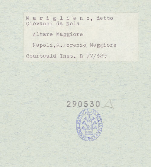 Rückseite von Courtauld Institute [https://www.deutsche-digitale-bibliothek.de/content/lizenzen/rv-ez/] HauptaltarGeschichte der Heiligen - Hl. Laurentius: Martyrium, bh290530_recto. Foto.