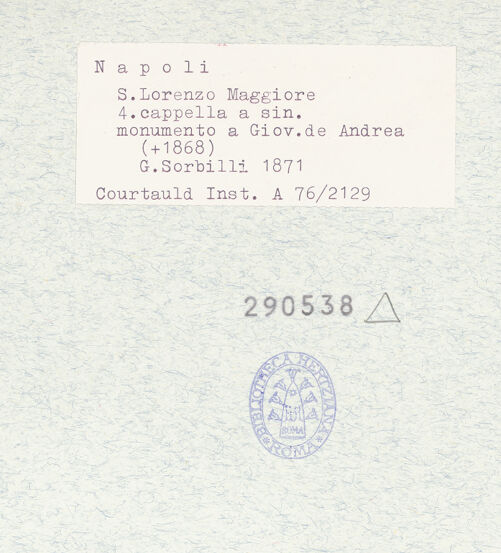 Rückseite von Courtauld Institute [https://www.deutsche-digitale-bibliothek.de/content/lizenzen/rv-ez/] Denkmal des Giovanni de Andrea - Gesamtansicht, bh290538_recto. Foto.