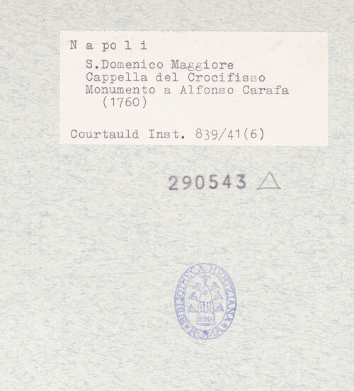 Rückseite von Courtauld Institute of Art [https://www.deutsche-digitale-bibliothek.de/content/lizenzen/rv-ez/] Denkmal des Alfonso Carafa (gest. 1760) - Gesamtansicht, bh290543_recto. Foto.