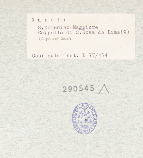 Rückseite von Courtauld Institute of Art [https://www.deutsche-digitale-bibliothek.de/content/lizenzen/rv-ez/] San Domenico MaggioreCappella di Santa Rosa da Lima (Cappella del Doce) - Seitenansicht von links, bh290545_recto. Foto.