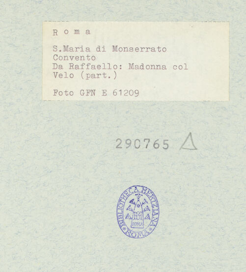 Rückseite von ICCD [https://rightsstatements.org/page/CNE/1.0/] Die Heilige Familie (Kopie nach Raffaels Madonna del Velo) - , bh290765_recto. Foto.