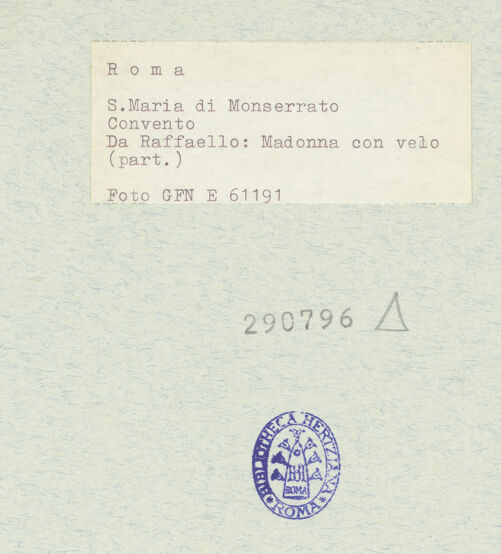 Rückseite von ICCD [https://rightsstatements.org/page/CNE/1.0/] Die Heilige Familie (Kopie nach Raffaels Madonna del Velo) - , bh290796_recto. Foto.