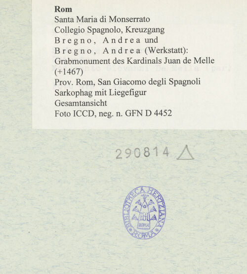 Rückseite von ICCD [https://rightsstatements.org/page/CNE/1.0/] Grabmonument des Kardinals Juan de Melle (+1467)Sarkophag mit Liegefigur - Gesamtansicht, bh290814_recto. Foto.