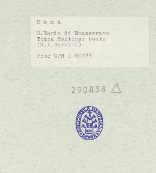 Rückseite von ICCD [https://www.deutsche-digitale-bibliothek.de/content/lizenzen/rv-ez/] Grabmal des Pedro Foix de MontoyaBüste des Pedro Foix de Montoya - Nahaufnahme von rechts, bh290838_recto. Foto.