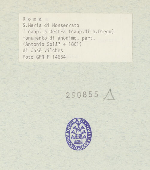 Rückseite von ICCD [https://rightsstatements.org/page/CNE/1.0/] Grabmal von Antonio Solá - , bh290855_recto. Foto.