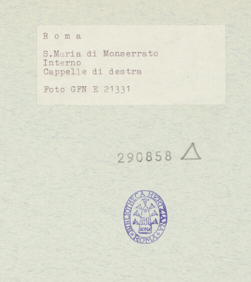 Rückseite von ICCD [https://www.deutsche-digitale-bibliothek.de/content/lizenzen/rv-ez/] Santa Maria in Monserrato - Die drei rechten Kapellen, bh290858_recto. Foto.