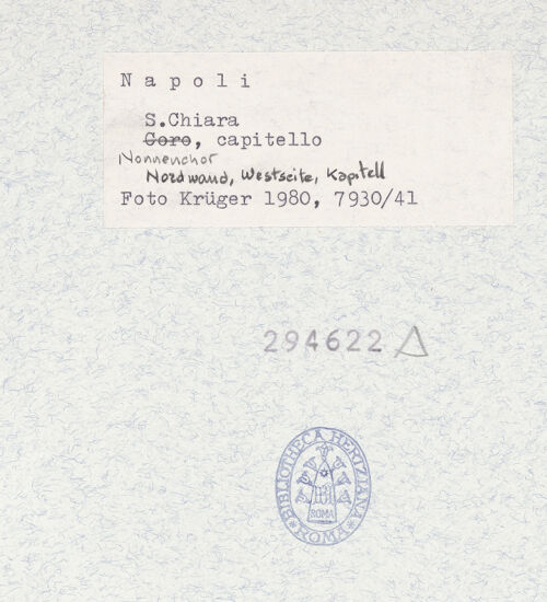 Rückseite von Krüger, Jürgen [https://www.deutsche-digitale-bibliothek.de/content/lizenzen/rv-fz/] Santa ChiaraNonnenchor - Nordwand, Westseite, Kapitell, bh294622_recto. Foto: Krüger, Jürgen.