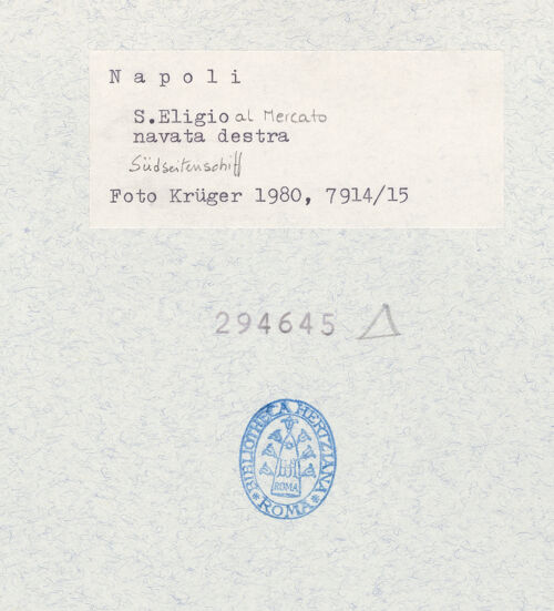 Rückseite von Krüger, Jürgen [https://www.deutsche-digitale-bibliothek.de/content/lizenzen/rv-fz/] Sant'Eligio al MercatoSüdseitenschiff - Gewölbe von Osten, bh294645_recto. Foto: Krüger, Jürgen.