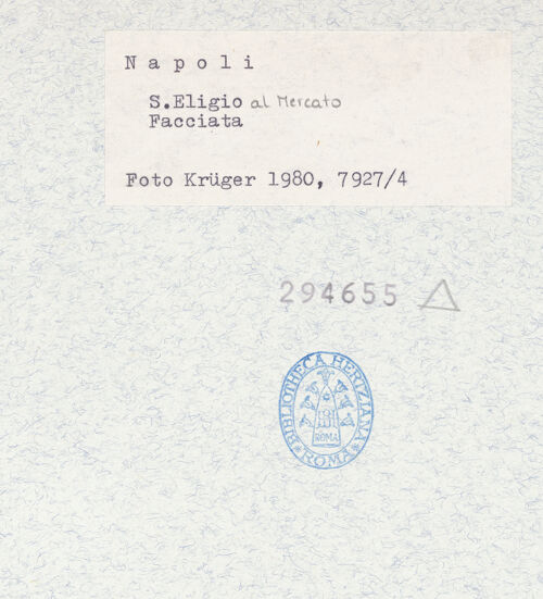 Rückseite von Krüger, Jürgen [https://www.deutsche-digitale-bibliothek.de/content/lizenzen/rv-fz/] Sant'Eligio al MercatoWestfassade - Teilansicht von Südwesten, bh294655_recto. Foto: Krüger, Jürgen.