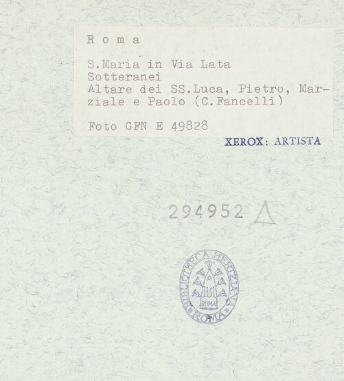 Rückseite von ICCD (GFN) [https://www.deutsche-digitale-bibliothek.de/content/lizenzen/rv-ez/] Relief mit den Heiligen Petrus, Paulus, Martial und Lukas - , bh294952_recto. Foto.