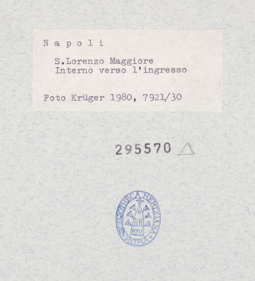 Rückseite von Krüger, Jürgen [https://www.deutsche-digitale-bibliothek.de/content/lizenzen/rv-fz/] San Lorenzo Maggiore - Ansicht nach Westen, bh295570_recto. Foto: Krüger, Jürgen.