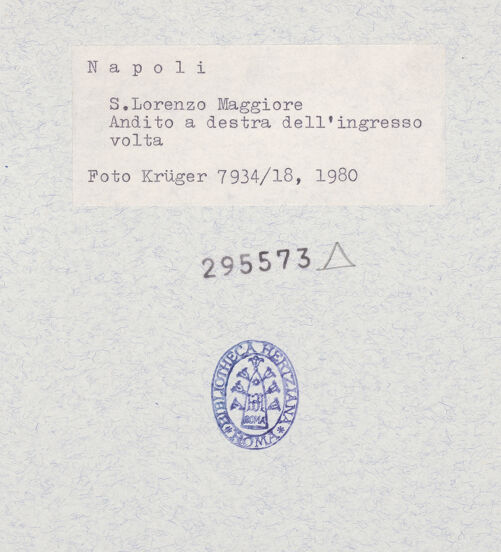 Rückseite von Krüger, Jürgen [https://www.deutsche-digitale-bibliothek.de/content/lizenzen/rv-fz/] San Lorenzo MaggioreErste Südkapelle - Detail des Gewölbes, bh295573_recto. Foto: Krüger, Jürgen.