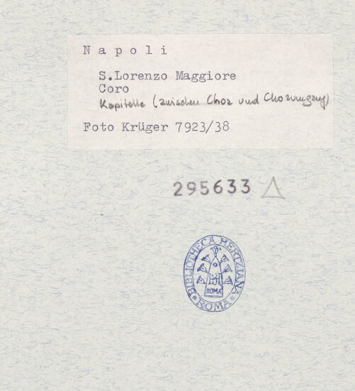 Rückseite von Krüger, Jürgen [https://www.deutsche-digitale-bibliothek.de/content/lizenzen/rv-fz/] San Lorenzo Maggiore - Detail, Kapitelle (zwischen Chor und Chorumgang), bh295633_recto. Foto: Krüger, Jürgen.