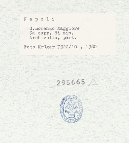 Rückseite von Krüger, Jürgen [https://www.deutsche-digitale-bibliothek.de/content/lizenzen/rv-fz/] San Lorenzo MaggioreSechste Nordkapelle - Detail des Bogens, bh295665_recto. Foto: Krüger, Jürgen.