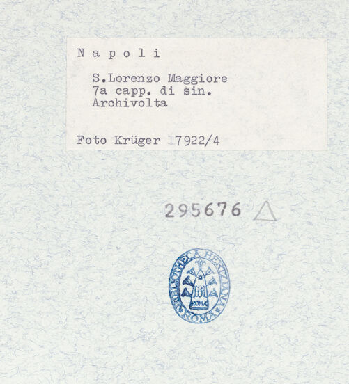 Rückseite von Krüger, Jürgen [https://www.deutsche-digitale-bibliothek.de/content/lizenzen/rv-fz/] San Lorenzo MaggioreSiebente Nordkapelle - Detail des Bogens, bh295676_recto. Foto: Krüger, Jürgen.