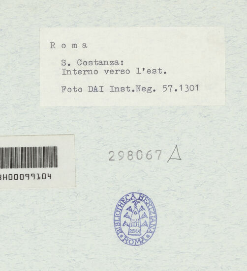 Rückseite von DAI [https://www.deutsche-digitale-bibliothek.de/content/lizenzen/rv-ez/] Mausoleo di Santa CostanzaInnenraum - Säulenpaare zum Umgang hin, bh298067_recto. Foto.