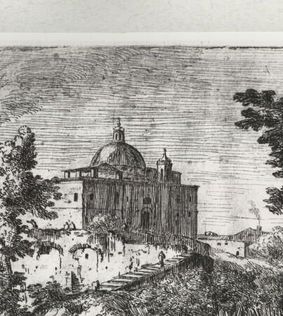 Rückseite von ICCD [http://creativecommons.org/publicdomain/mark/1.0/] Landschaft (Bl 3 aus der Serie "Varie vedute inventate ed intagliate da P. Anesi Rom. Dedicate all'Emo, e Rmo Prenc. Il sig. Cardinale Gioseppe Renato Imperiali. Anno 1725"?) - , bh298320. Foto.