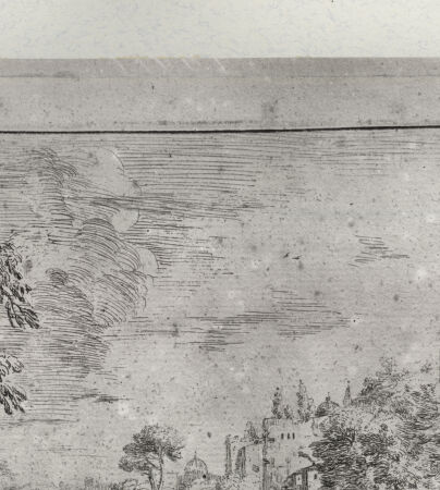 Rückseite von ICCD [http://creativecommons.org/publicdomain/mark/1.0/] "Veduta che va a Muro Torto" (Blatt 5 aus der Serie "Varie vedute inventate ed intagliate da P. Anesi Rom.Dedicate All'Emo, e Rmo Prenc Il Sig. Cardinale Gioseppe Renato Imperiali. Anno 1725"?) - , bh298323. Foto.