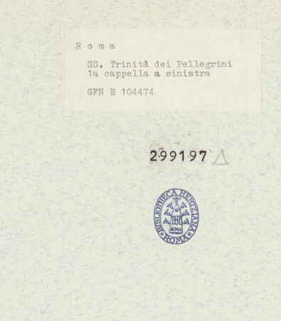 Rückseite von ICCD (GFN) [https://www.deutsche-digitale-bibliothek.de/content/lizenzen/rv-ez/] Santissima Trinità dei PellegriniCappella di San Carlo Borromeo - Kapelle, seitliche Ansicht, bh299197_recto. Foto.