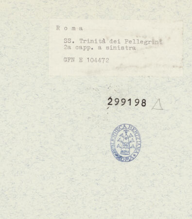 Rückseite von ICCD (GFN) [https://www.deutsche-digitale-bibliothek.de/content/lizenzen/rv-ez/] Santissima Trinità dei PellegriniCappella dei Santi Agostino e Francesco - Gesamtansicht, bh299198_recto. Foto.