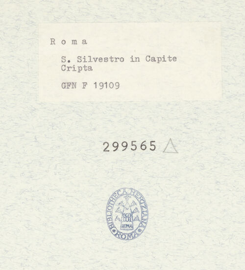 Rückseite von ICCD [https://www.deutsche-digitale-bibliothek.de/content/lizenzen/rv-ez/] San Silvestro in CapiteKrypta - linke Wand, bh299565_recto. Foto.