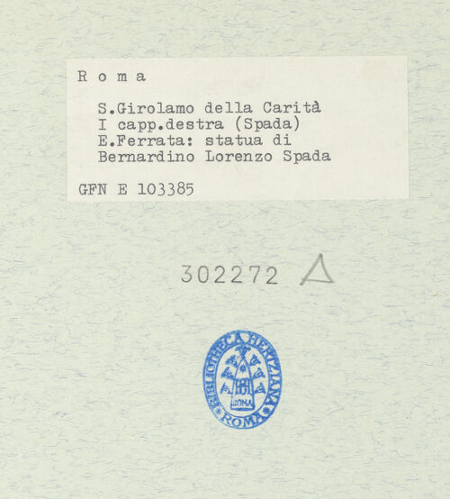 Rückseite von ICCD [https://www.deutsche-digitale-bibliothek.de/content/lizenzen/rv-ez/] KapellenaussstattungGrabmonument des Bernardino Spada - Liegefigur, bh302272_recto. Foto.