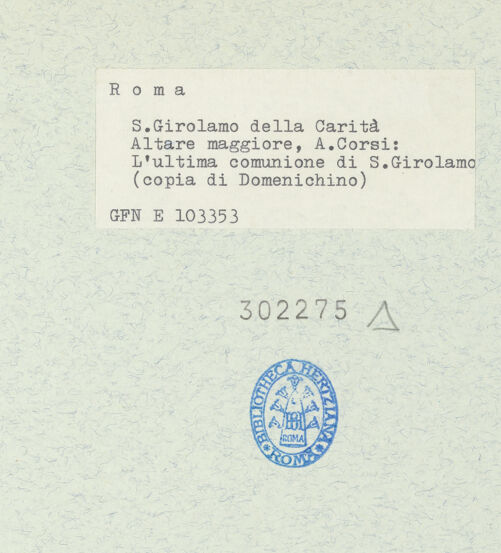 Rückseite von ICCD [https://www.deutsche-digitale-bibliothek.de/content/lizenzen/rv-ez/] Die letzte Kommunion des Hl. Hieronymus - , bh302275_recto. Foto.