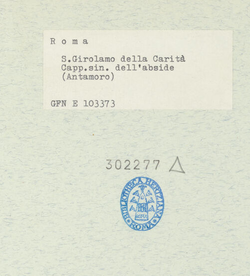 Rückseite von ICCD [https://www.deutsche-digitale-bibliothek.de/content/lizenzen/rv-ez/] San Girolamo della CaritàCappella Antamoro - Altarwand, bh302277_recto. Foto.