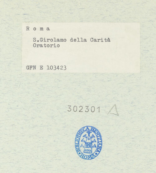 Rückseite von ICCD [https://www.deutsche-digitale-bibliothek.de/content/lizenzen/rv-ez/] Casa della Arciconfraternità della CaritàInnenräume - Oratorium, bh302301_recto. Foto.
