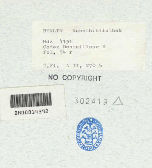 Rückseite von Bibliotheca Hertziana [https://www.deutsche-digitale-bibliothek.de/content/lizenzen/rv-ez/] Codex Destailleur DTitus-Bogen: Grundriss - , bh302419_recto. Foto.