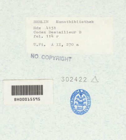 Rückseite von Bibliotheca Hertziana [https://www.deutsche-digitale-bibliothek.de/content/lizenzen/rv-ez/] Codex Destailleur DTitus-Bogen: Profil von Attika, Hauptgebälk und Kämpfergesims - , bh302422_recto. Foto.